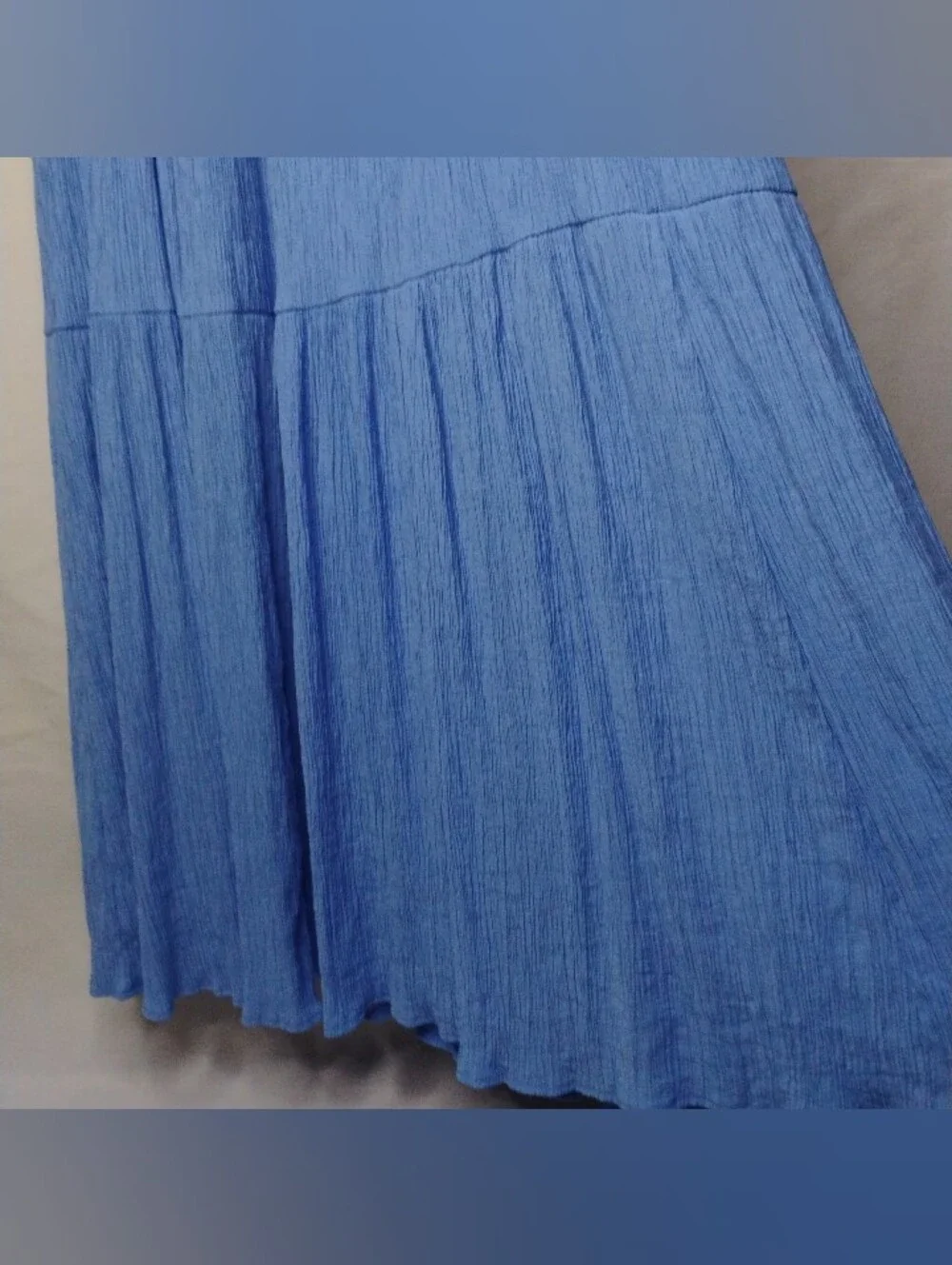 Abercrombie & Fitch Ruched Crinkle Textured Maxi Dress Blue Side Slit XS Tall